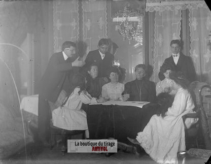 Portrait de groupe, Versailles, plaque verre, photo ancienne, négatif 9x12 cm