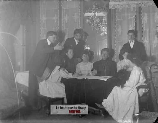 Portrait de groupe, Versailles, plaque verre, photo ancienne, négatif 9x12 cm