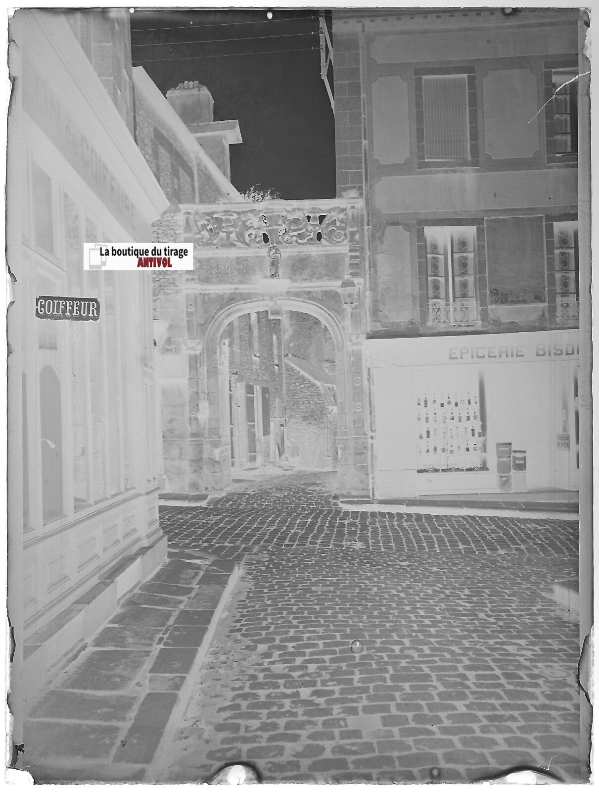 Dinan, Portail du Pélican, Plaque verre photo, négatif noir & blanc 9x12 cm
