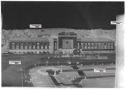 Plaque verre photo ancienne négatif noir et blanc 13x18 cm gare de Mulhouse SNCF