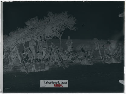 Mailly, camp la Grand'Halte, plaque verre, photo ancienne, négatif 9x12 cm