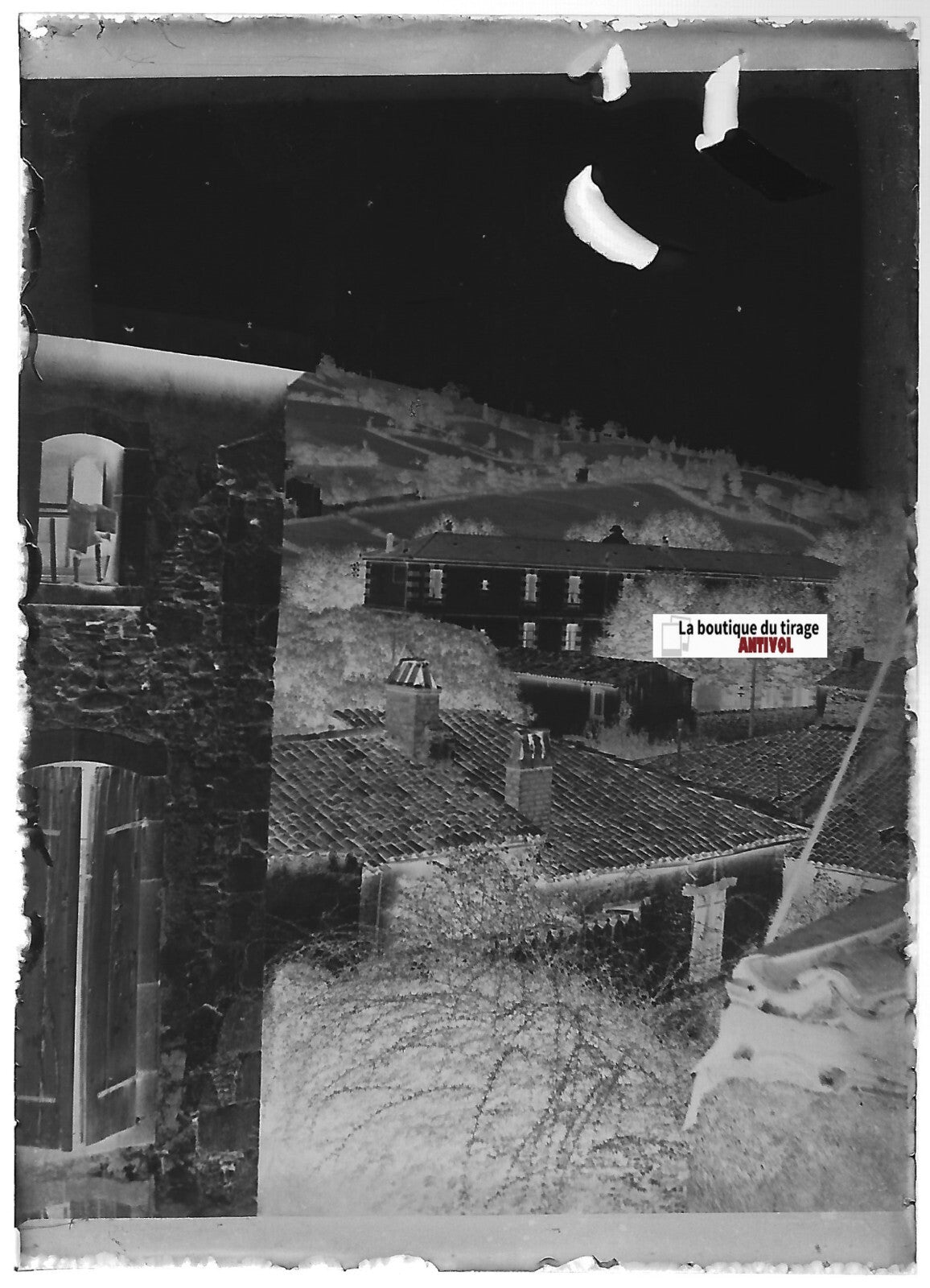 Village, France, Plaque verre photo ancienne, négatif noir & blanc 6x9 cm