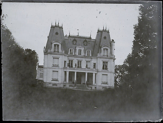 Plaque verre photo ancienne négatif noir et blanc 4x6 cm château parc vintage 