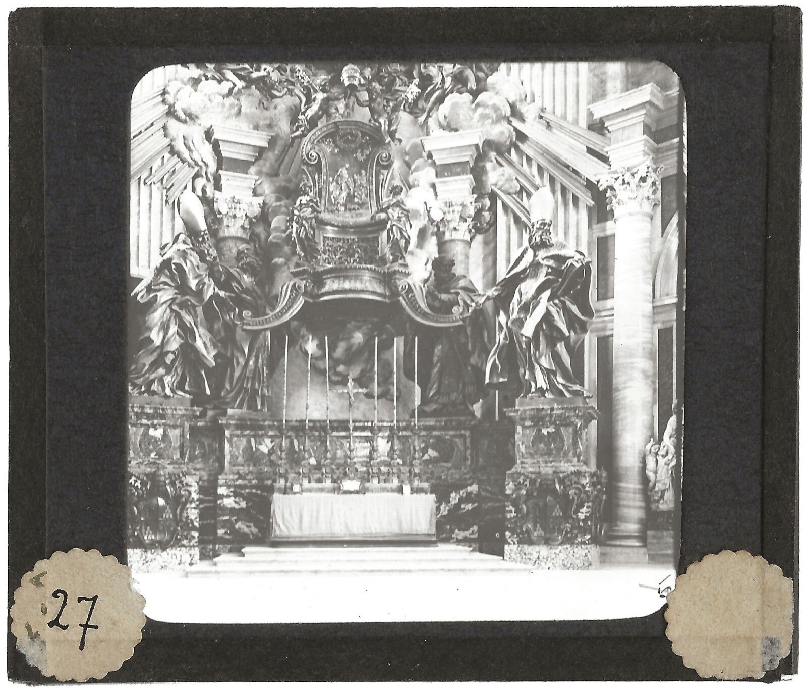 Chaire de Saint Pierre, Rome, photo ancienne plaque de verre, positif 8,5x10 cm