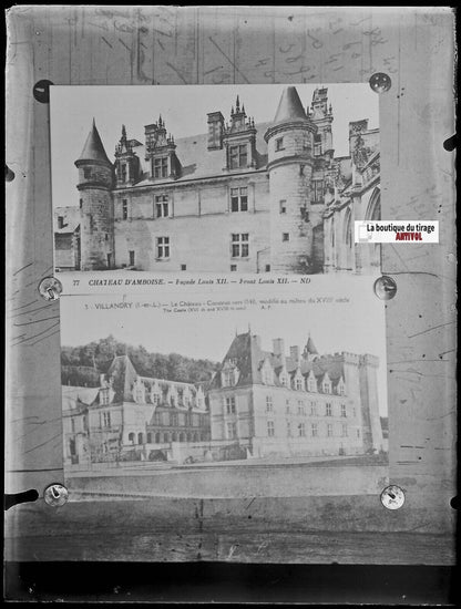 Amboise, Villandry, château, Plaque verre photo, négatif noir & blanc 9x12 cm