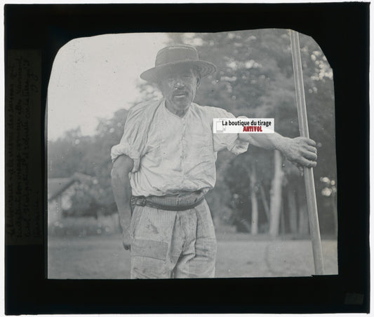 Paysan, agriculteur, photo plaque verre, noir & blanc, positif 8,5x10 cm