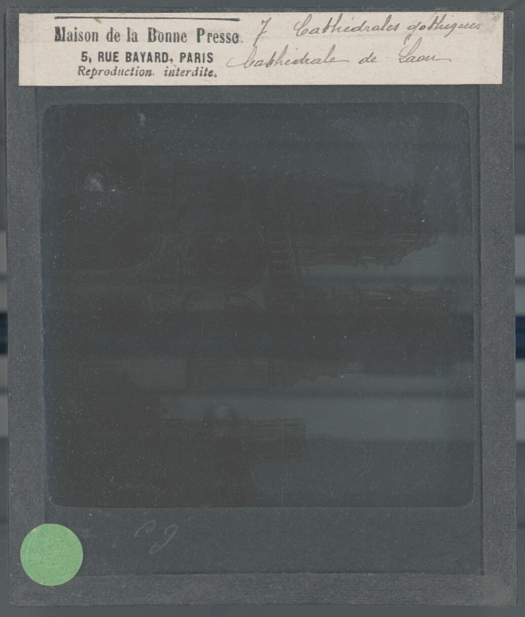 Cathédrale Notre-Dame de Laon, photo ancienne plaque verre, positif 8,5x10 cm