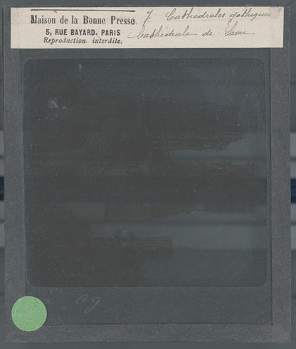 Cathédrale Notre-Dame de Laon, photo ancienne plaque verre, positif 8,5x10 cm