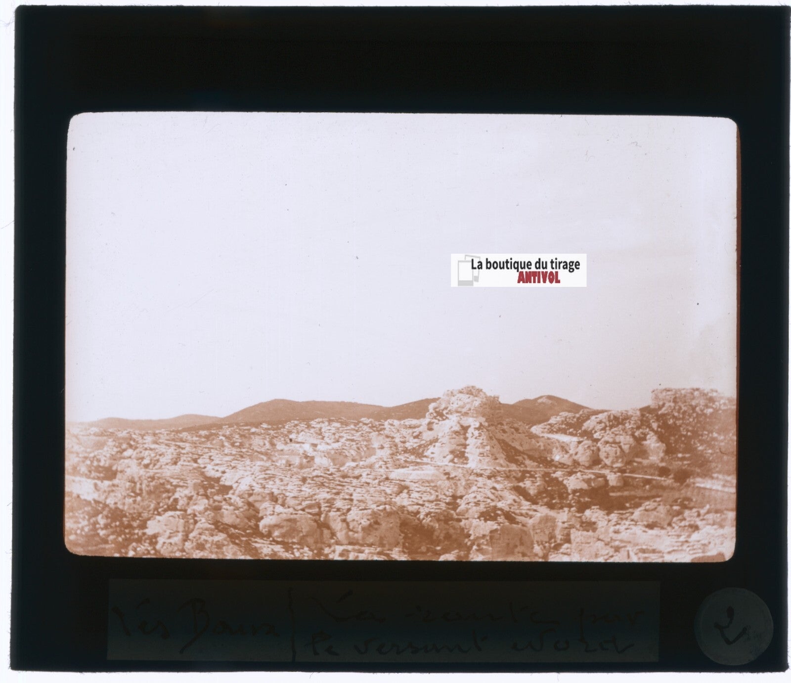 Les Baux, randonnée, photo plaque verre, noir & blanc, positif 8,5x10 cm