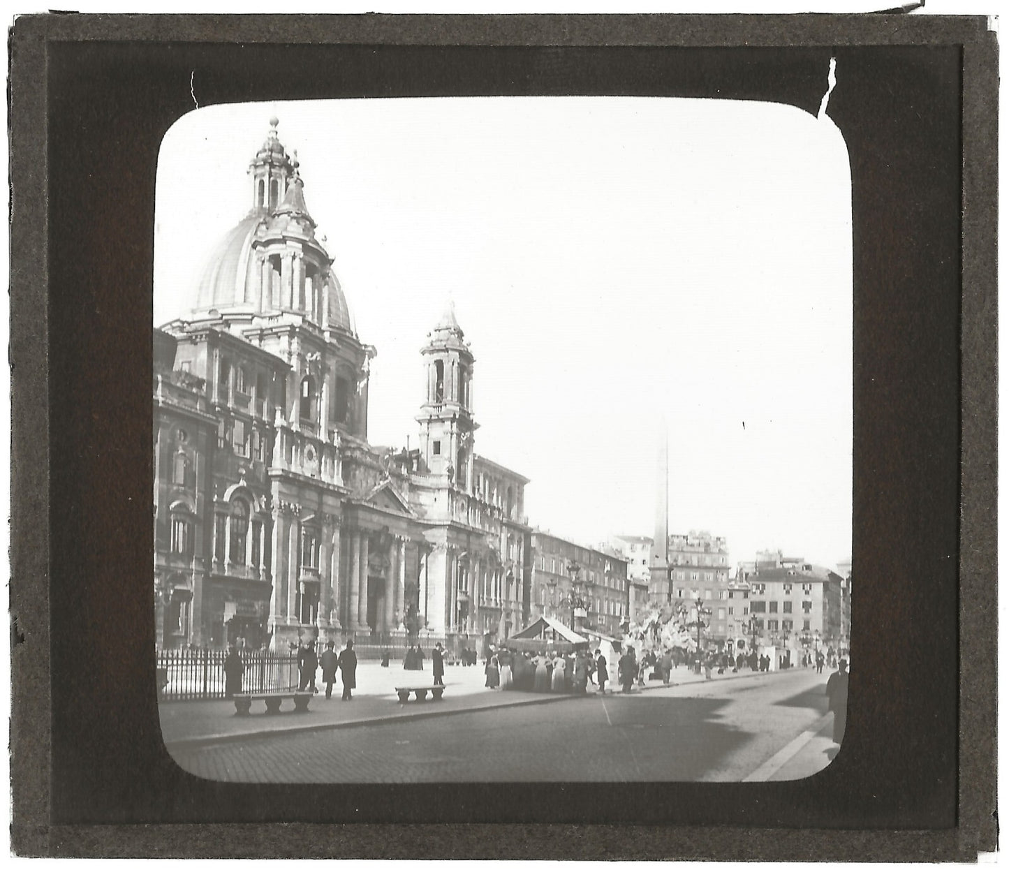 Piazza Navona, Rome, Italie, photo ancienne plaque de verre, positif 8,5x10 cm