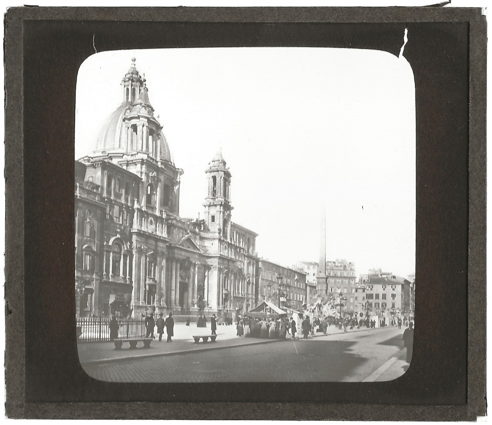 Piazza Navona, Rome, Italie, photo ancienne plaque de verre, positif 8,5x10 cm