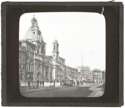 Piazza Navona, Rome, Italie, photo ancienne plaque de verre, positif 8,5x10 cm