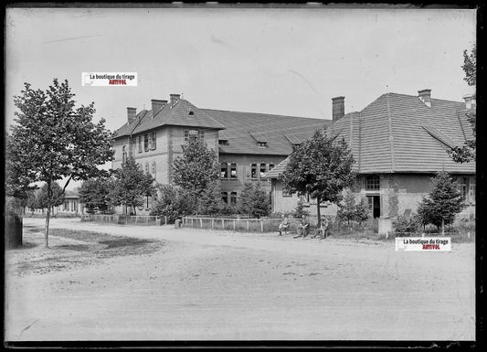 Plaque verre photo ancienne négatif noir et blanc 13x18 cm camp militaire Bitche
