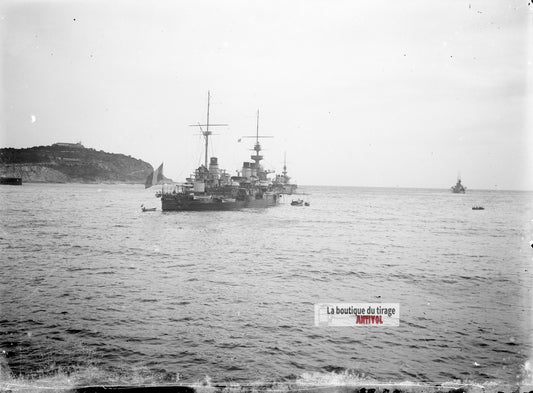 Cuirassés, bateaux de guerre, plaque verre photo ancienne, négatif 9x12 cm