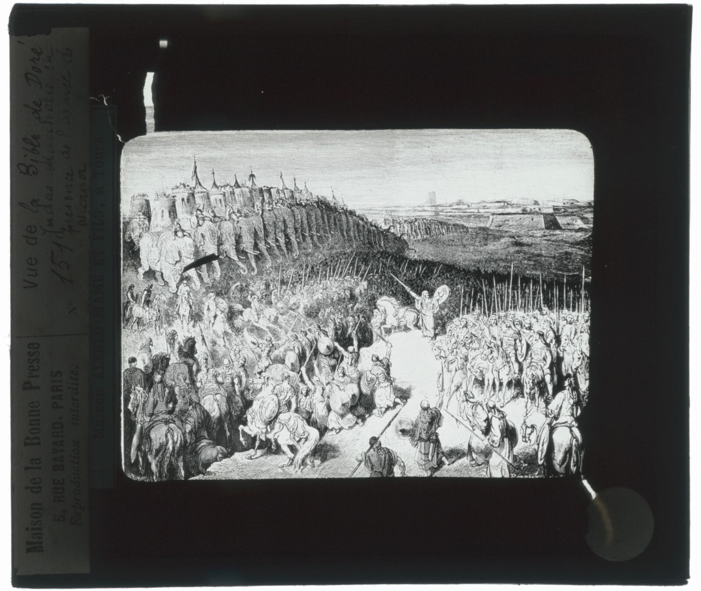 Judas Macchabée, Bible de Doré, dessin, plaque verre, positif 8,5x10 cm