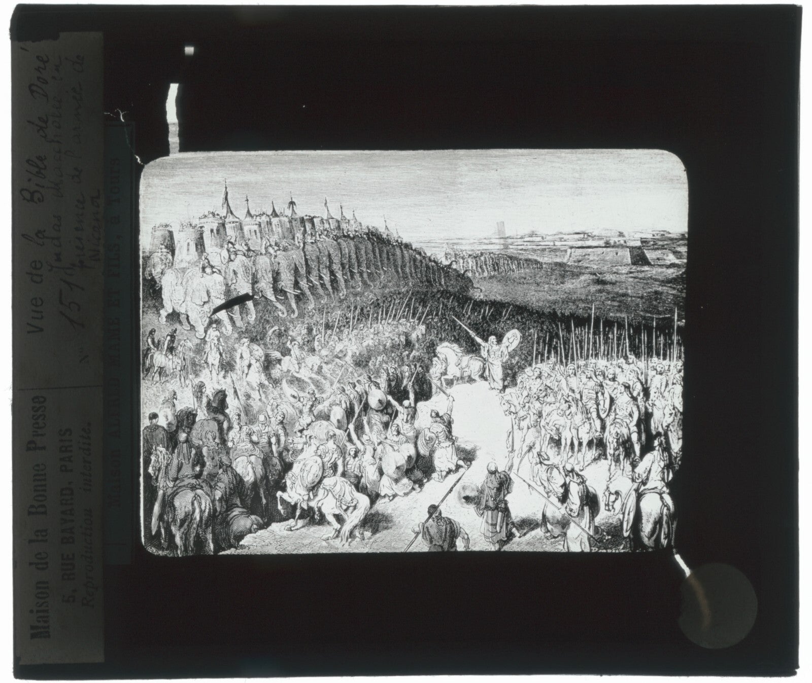 Judas Macchabée, Bible de Doré, dessin, plaque verre, positif 8,5x10 cm