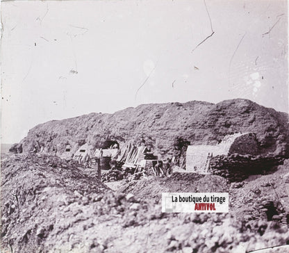 Fort de Vaux, WW1 guerre, plaque verre stéréo, photo ancienne 4,5x10,7 cm
