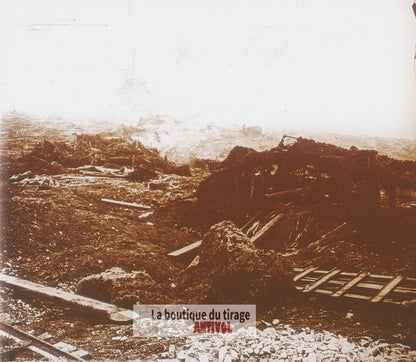 Verdun, batterie, guerre WW1, plaque verre photo ancienne stéréo 6x13 cm