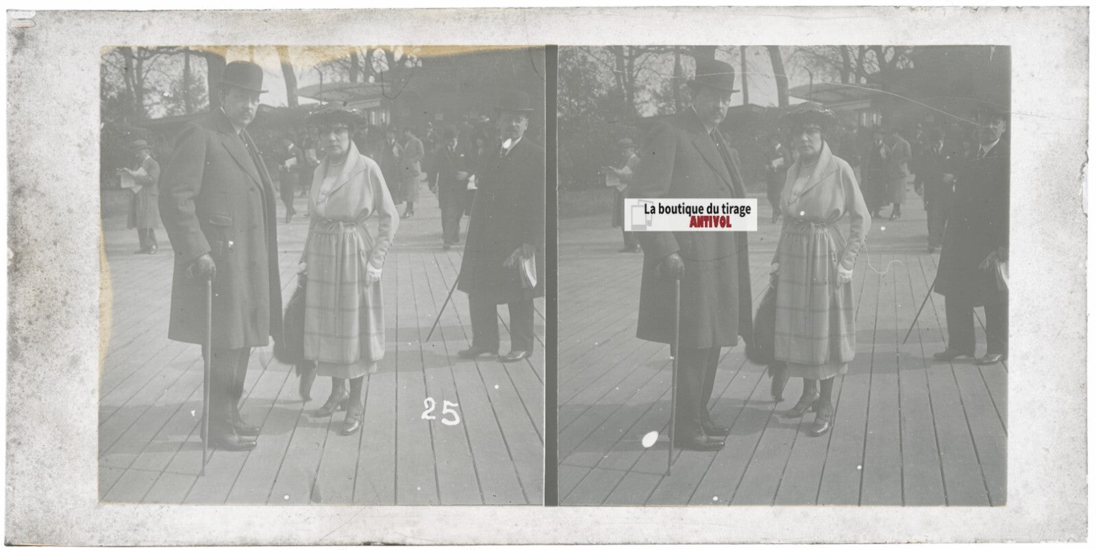 Personnages, Longchamp, Paris, plaque verre stéréoscopique, positif 8,5x17 cm