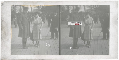 Personnages, Longchamp, Paris, plaque verre stéréoscopique, positif 8,5x17 cm