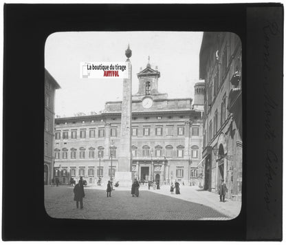 Palais Montecitorio, Rome, photo ancienne plaque verre, positif 8,5x10 cm