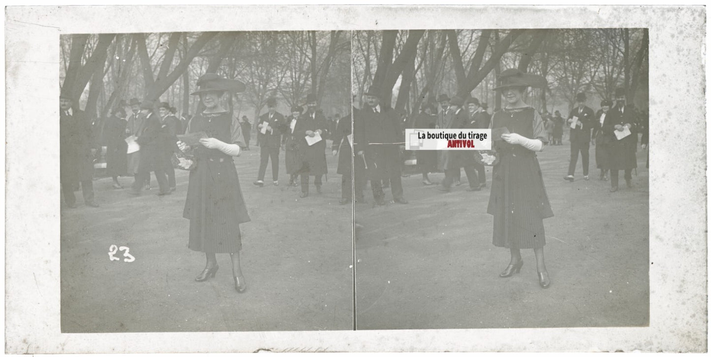 Hippodrome de Longchamp, Paris, stéréoscopie plaque verre, positif 8,5x17 cm