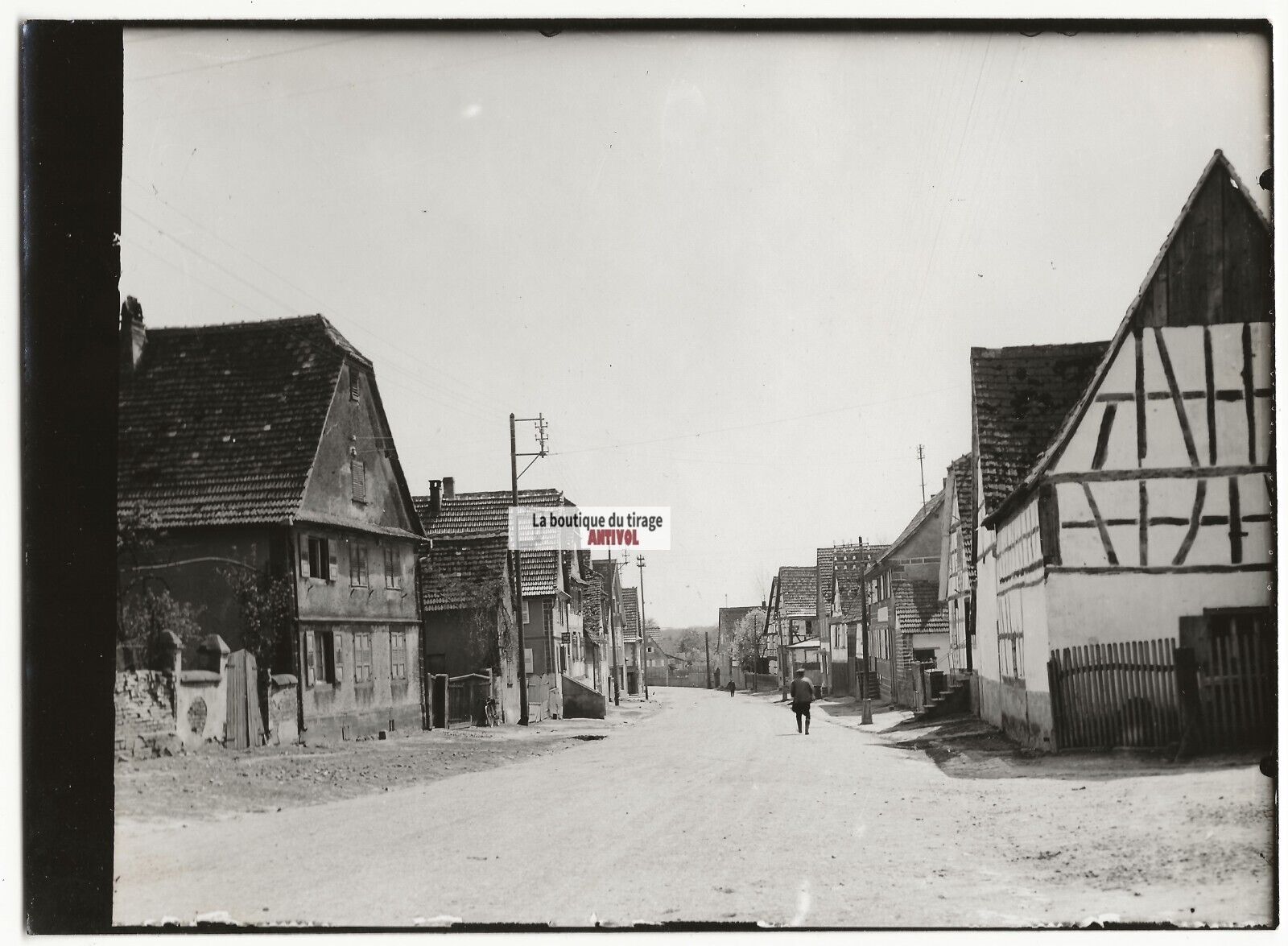 Plaque verre photo ancienne négatif noir et blanc 13x18 cm village Durrenbach