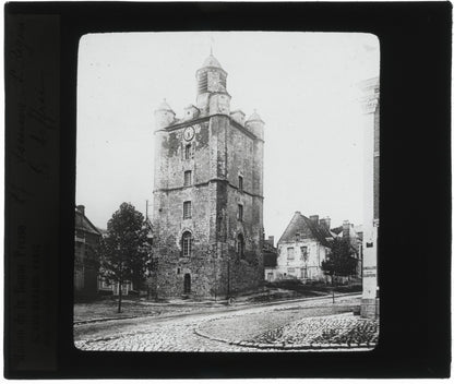 Beffroi de Saint-Riquier, Somme, photo ancienne plaque verre, positif 8,5x10 cm