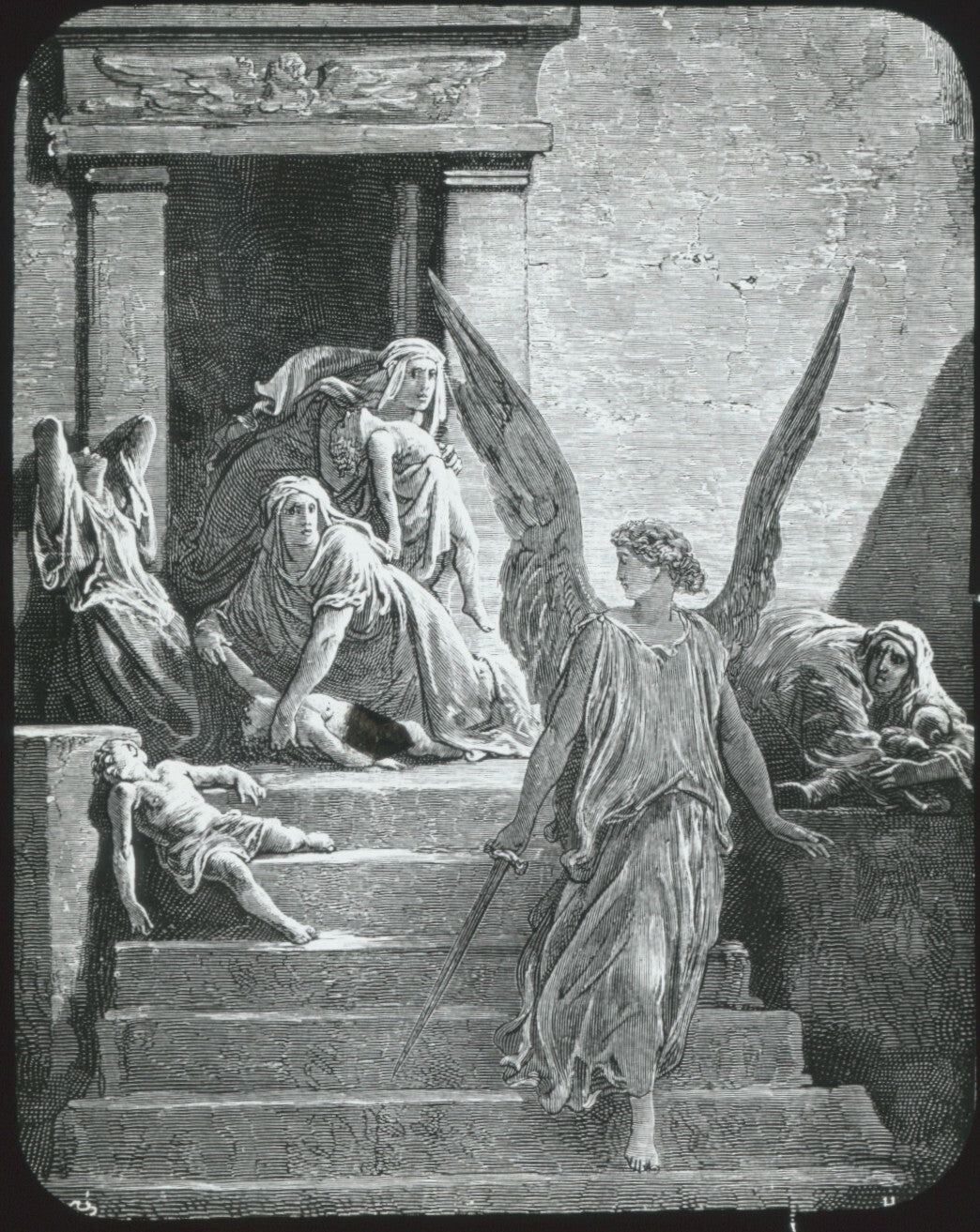 Egypte, la Bible illustrée par Doré, dessin, plaque de verre, positif 8,5x10 cm