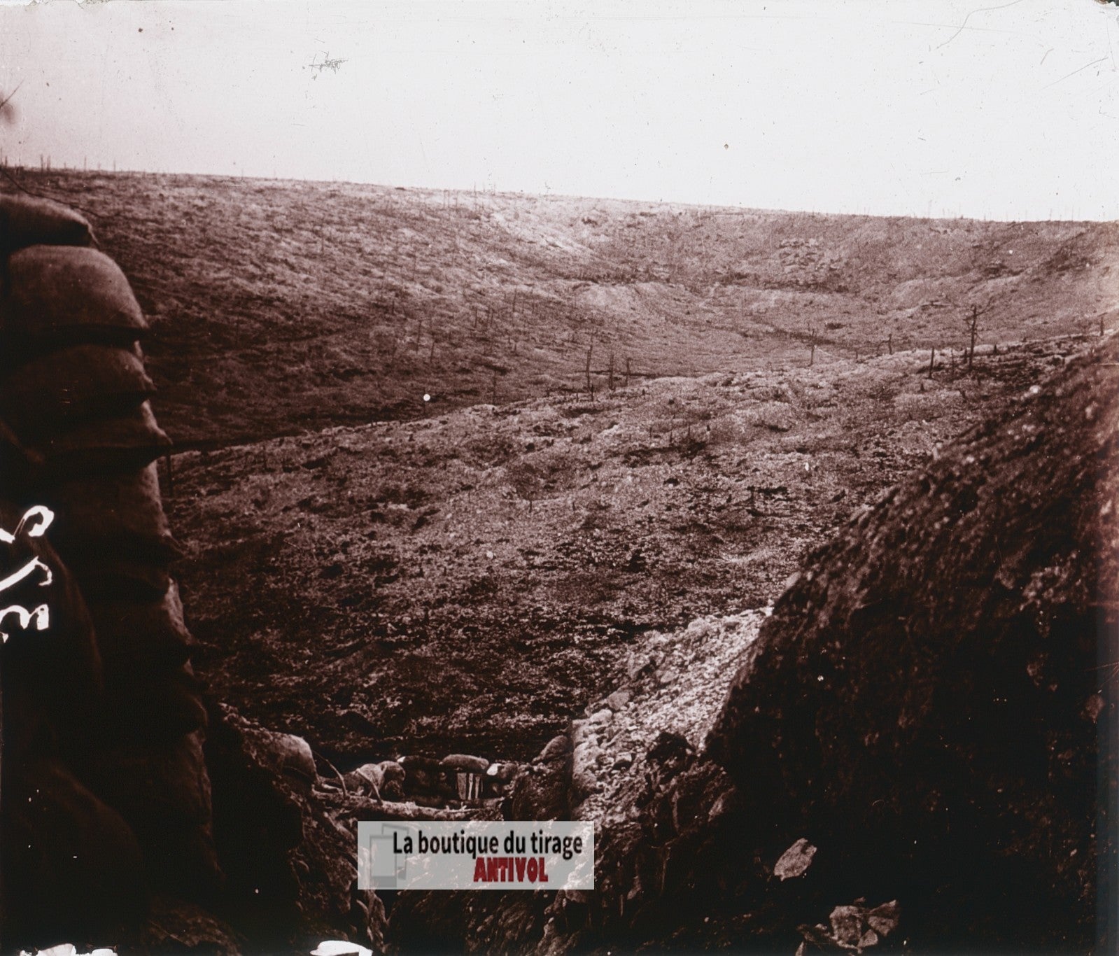 Champagne, tranchée, guerre WW1, plaque verre stéréo, photo 4,5x10,7 cm