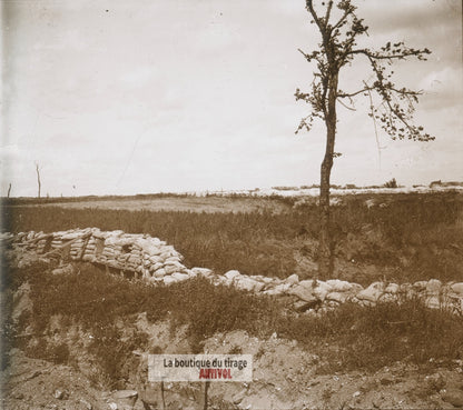 Souchez, première ligne en 1915, WW1, plaque verre photo ancienne stéréo 6x13 cm