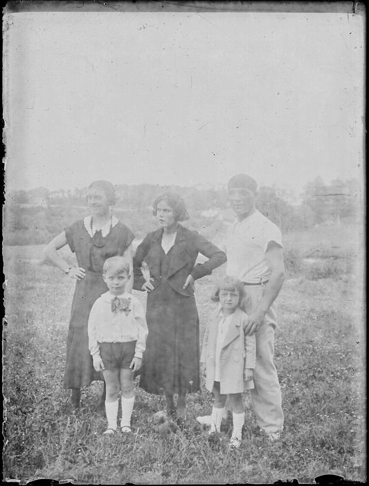 Plaque verre photo ancienne négatif noir et blanc 9x12 cm famille glass plate  