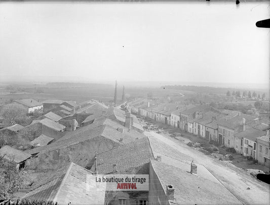 Rue, village France, plaque verre, photo ancienne, négatif 9x12 cm