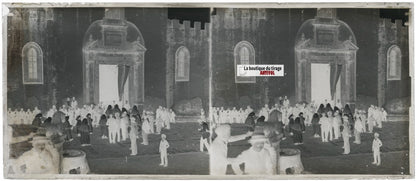 Fête religieuse, église, Italie, stéréo photo plaque verre, négatif 8x18 cm