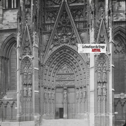 Cathédrale Notre-Dame de Rouen, photo ancienne plaque verre, positif 8,5x10 cm