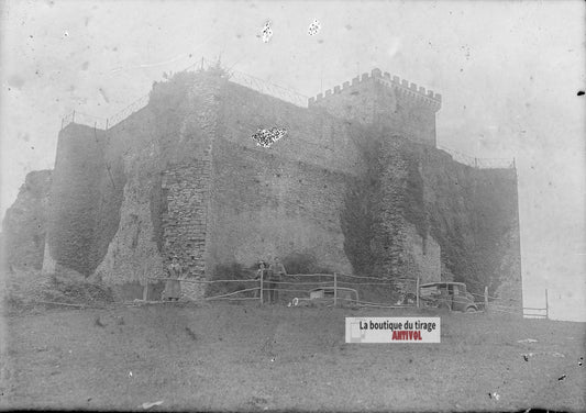 Château Mauvezin, Gaston Phoebus, plaque verre photo ancienne, négatif 9x12 cm