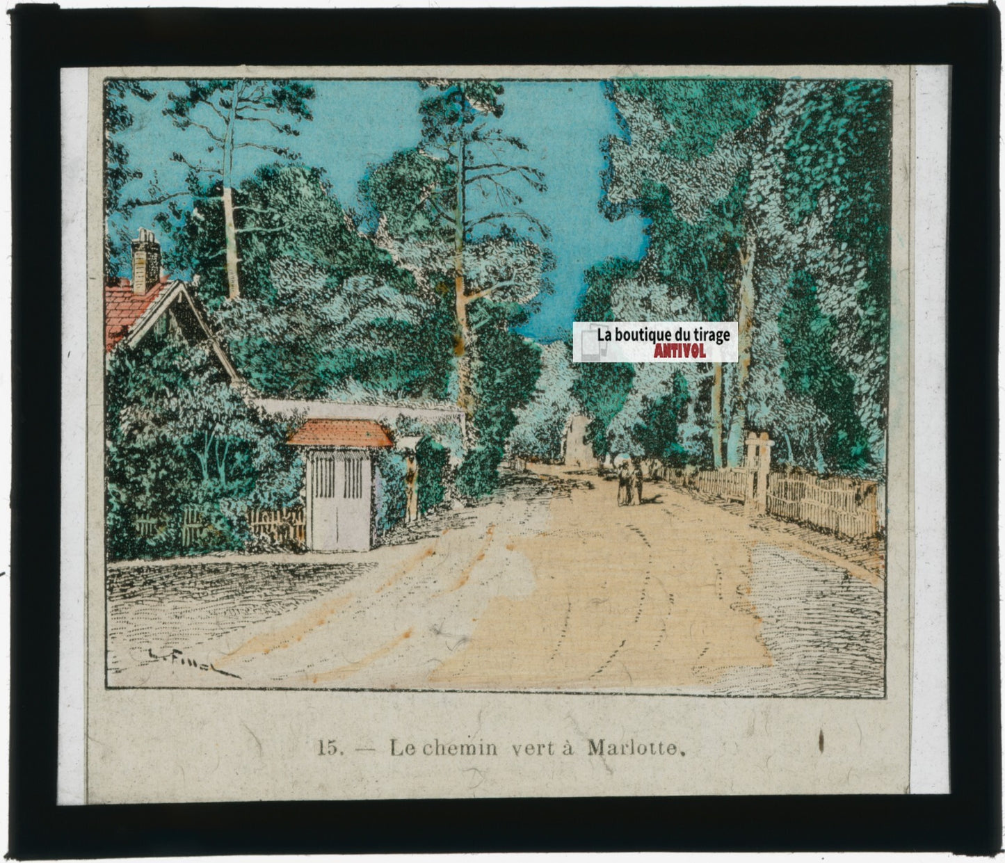 Chemin Vert Marlotte, dessin papier, plaque de verre, couleur, positif 8,5x10 cm