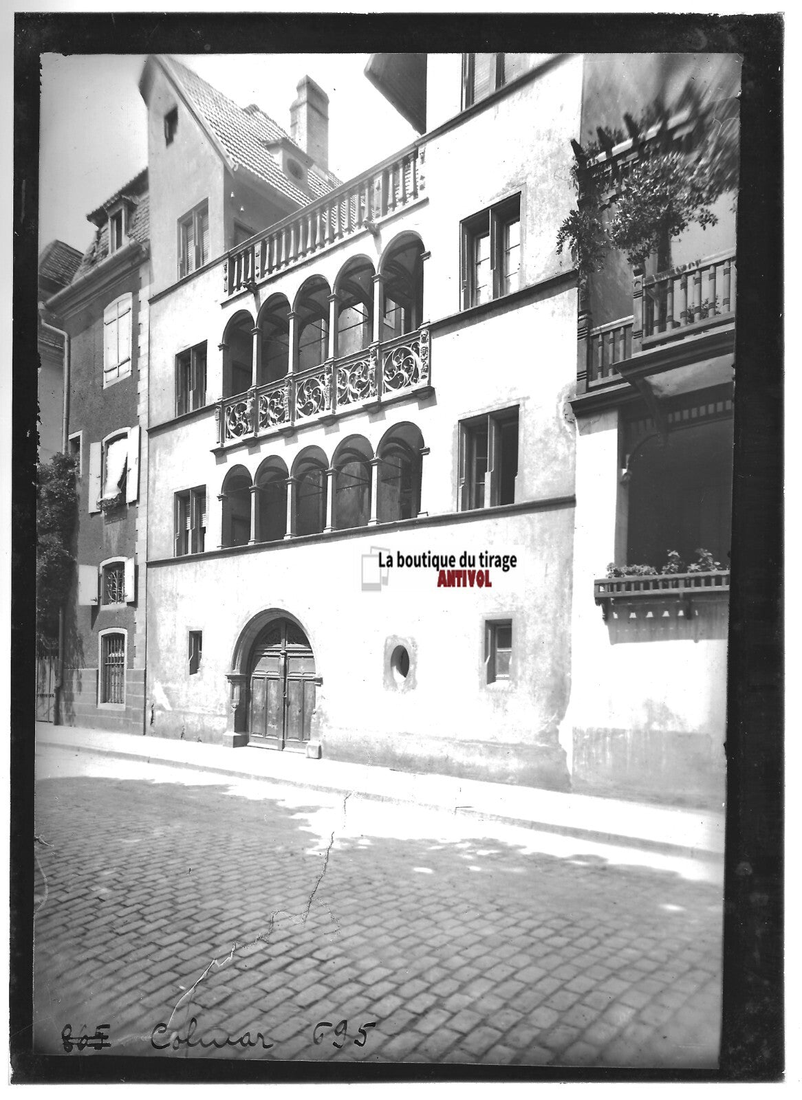 Plaque verre photo positif noir et blanc 13x18 cm Colmar, Maison des Chevaliers