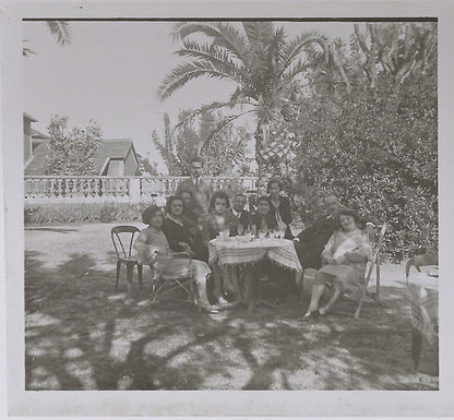 Famille, France, Plaque verre photo stéréoscopique, positif noir & blanc 6x13 cm