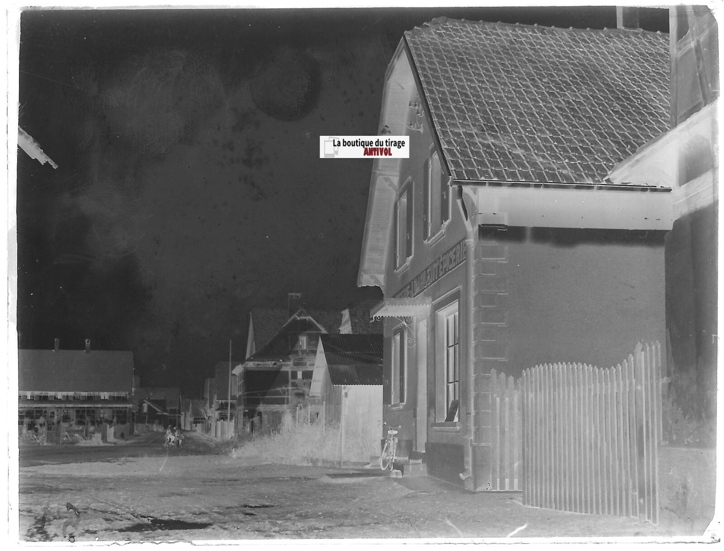 Hindisheim, épicerie, Plaque verre photo ancienne, négatif noir & blanc 9x12 cm