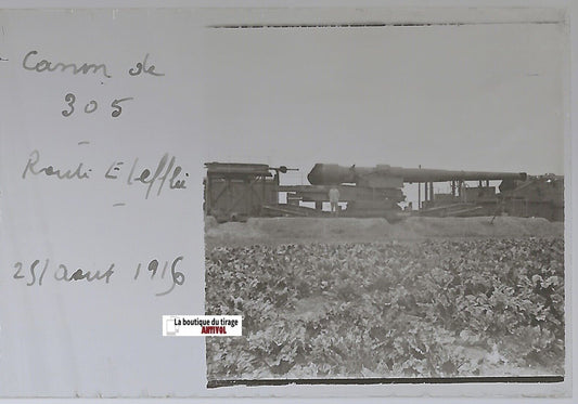 WW1, guerre, Canon de 305, Plaque verre stéréo, positif noir & blanc 4,5x10,7 cm