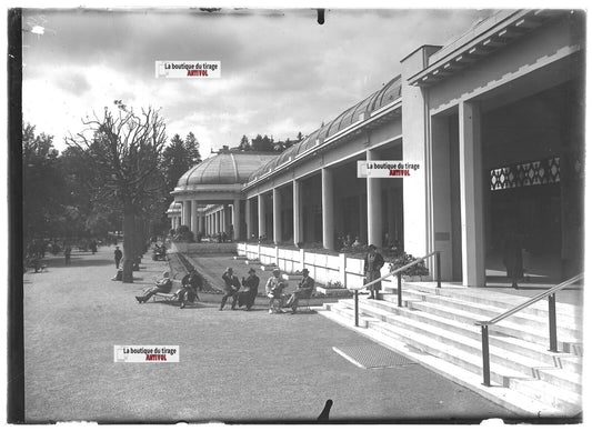 Plaque verre photo ancienne positif noir et blanc 13x18 cm Vittel therme Vosges