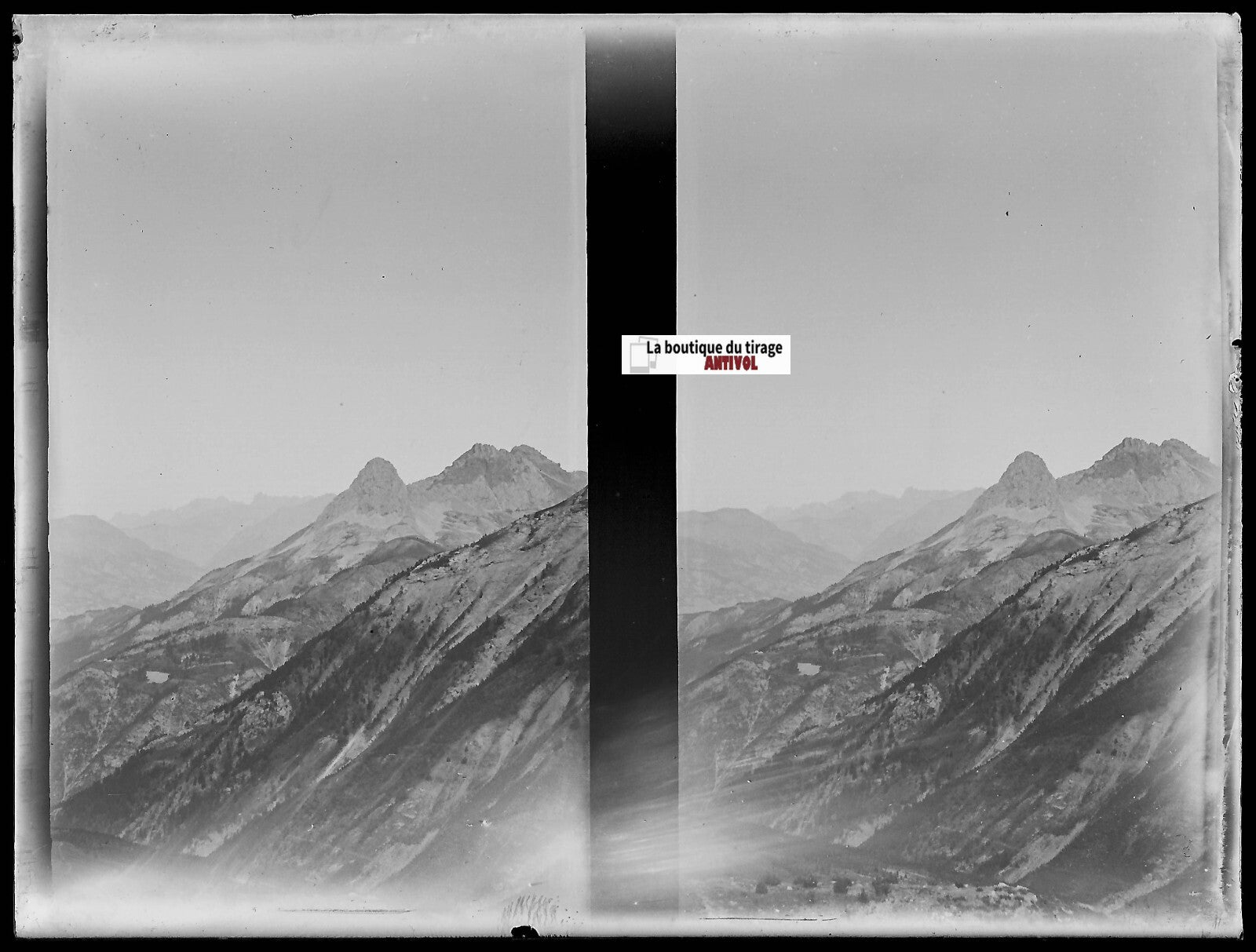 Montagne, paysage, Plaque verre photo ancienne, négatif noir & blanc 9x12 cm