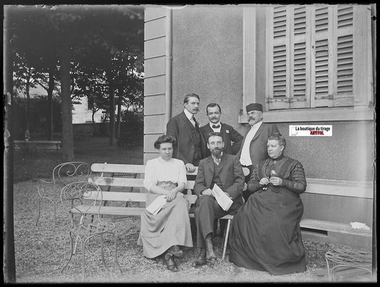 Famille, groupe, Plaque verre photo ancienne, négatif noir & blanc 9x12 cm