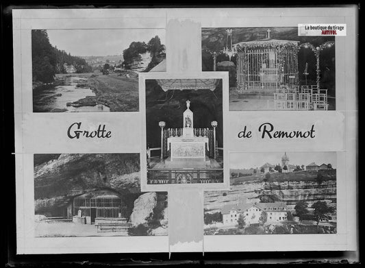 Plaque verre photo ancienne négatif noir et blanc 13x18 cm grotte Remonot Combes