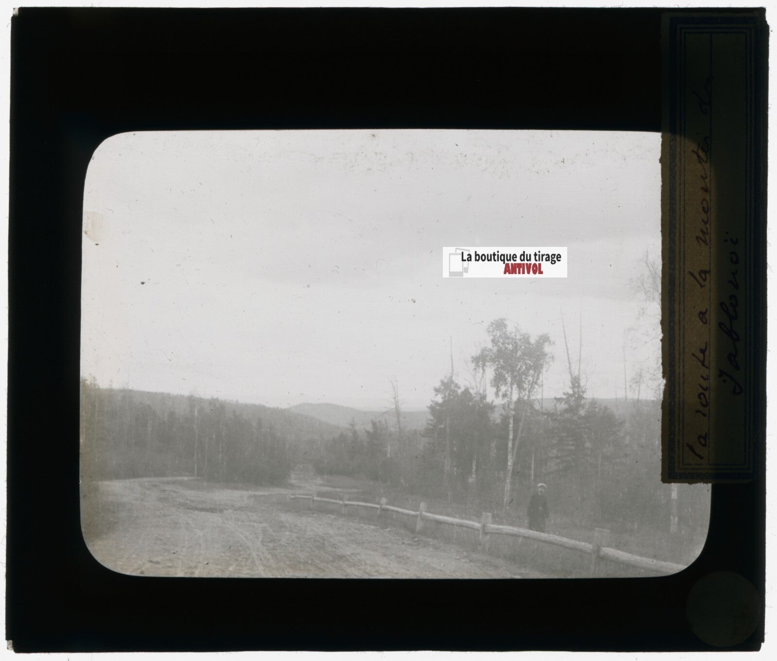 Iablonoï, Russie, route, photo plaque verre, noir & blanc, positif 8,5x10 cm