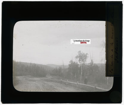 Iablonoï, Russie, route, photo plaque verre, noir & blanc, positif 8,5x10 cm