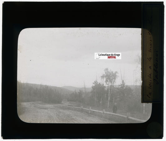 Iablonoï, Russie, route, photo plaque verre, noir & blanc, positif 8,5x10 cm