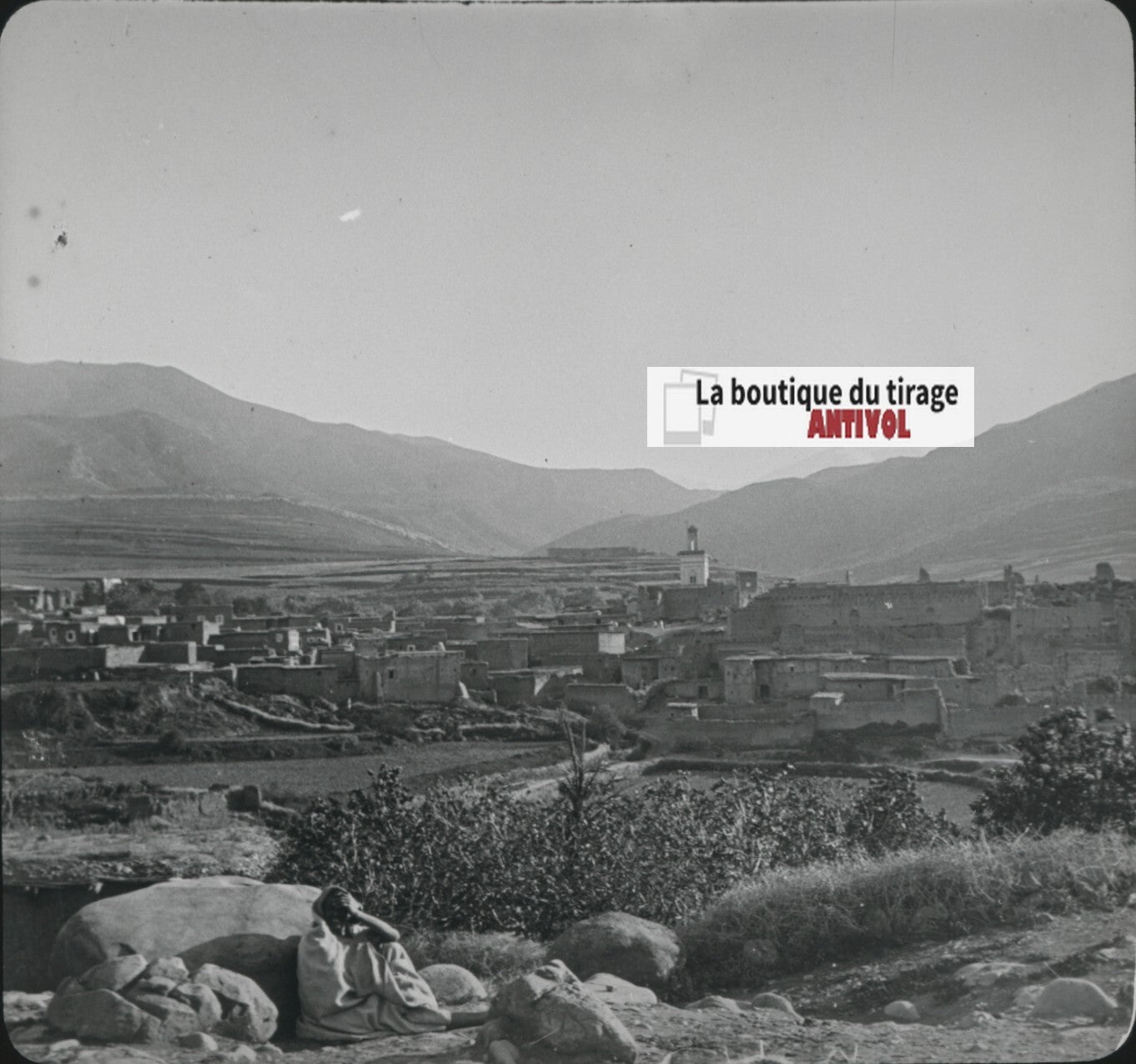 Village, Montagne, Maroc, photo ancienne plaque verre, positif 8,5x10 cm