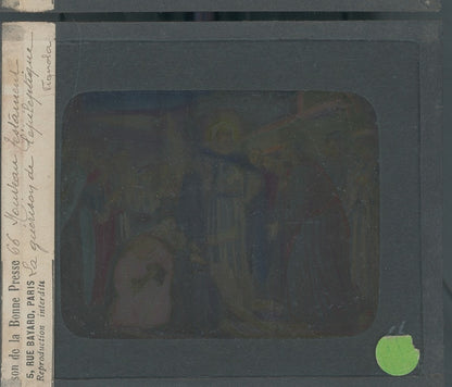Guérison de l’épileptique, illustration, plaque verre, couleur 8,5x10 cm